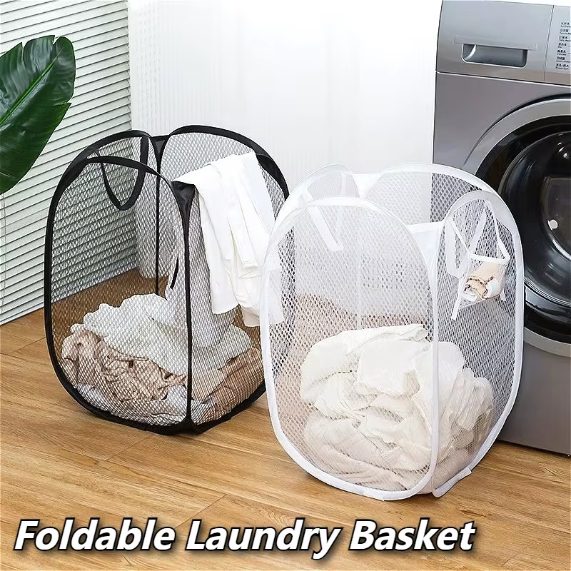 Panier à linge domestique de grande capacité, panier de rangement pliable en maille pour vêtements sales, sac de rangement pour jouets, seau, accessoires de salle de bains