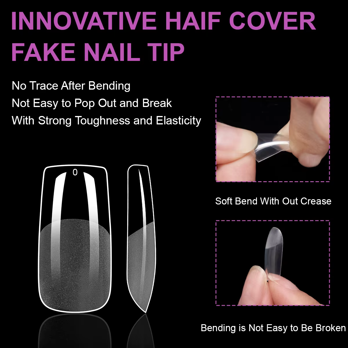 550 pièces pointes d'ongles en Gel souple couverture complète faux ongles conseils pour Extensions