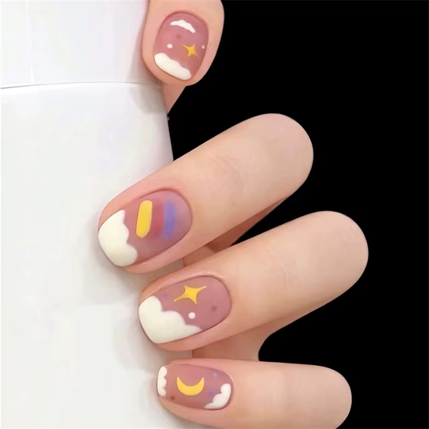 24 pièces/ensemble mignon Matcha Milkcap petite fleur faux ongles doux fille collant presse