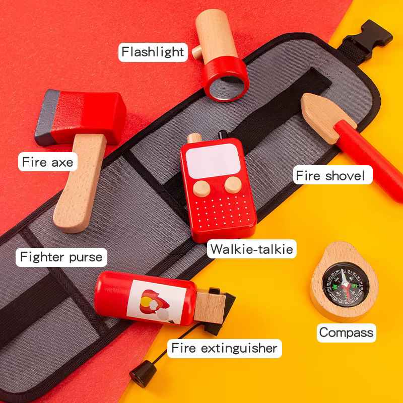 Outil de Simulation en bois pour enfants, ensemble de sacs de taille de pompier, jeu de rôle, jouets éducatifs pour enfants de 3 à 6 ans