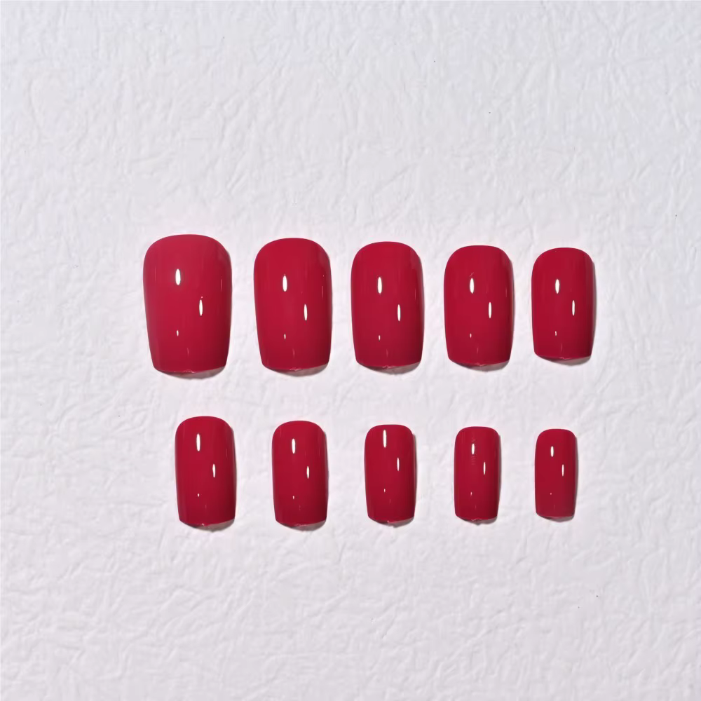 120 faux ongles carrés brillants rouge rose