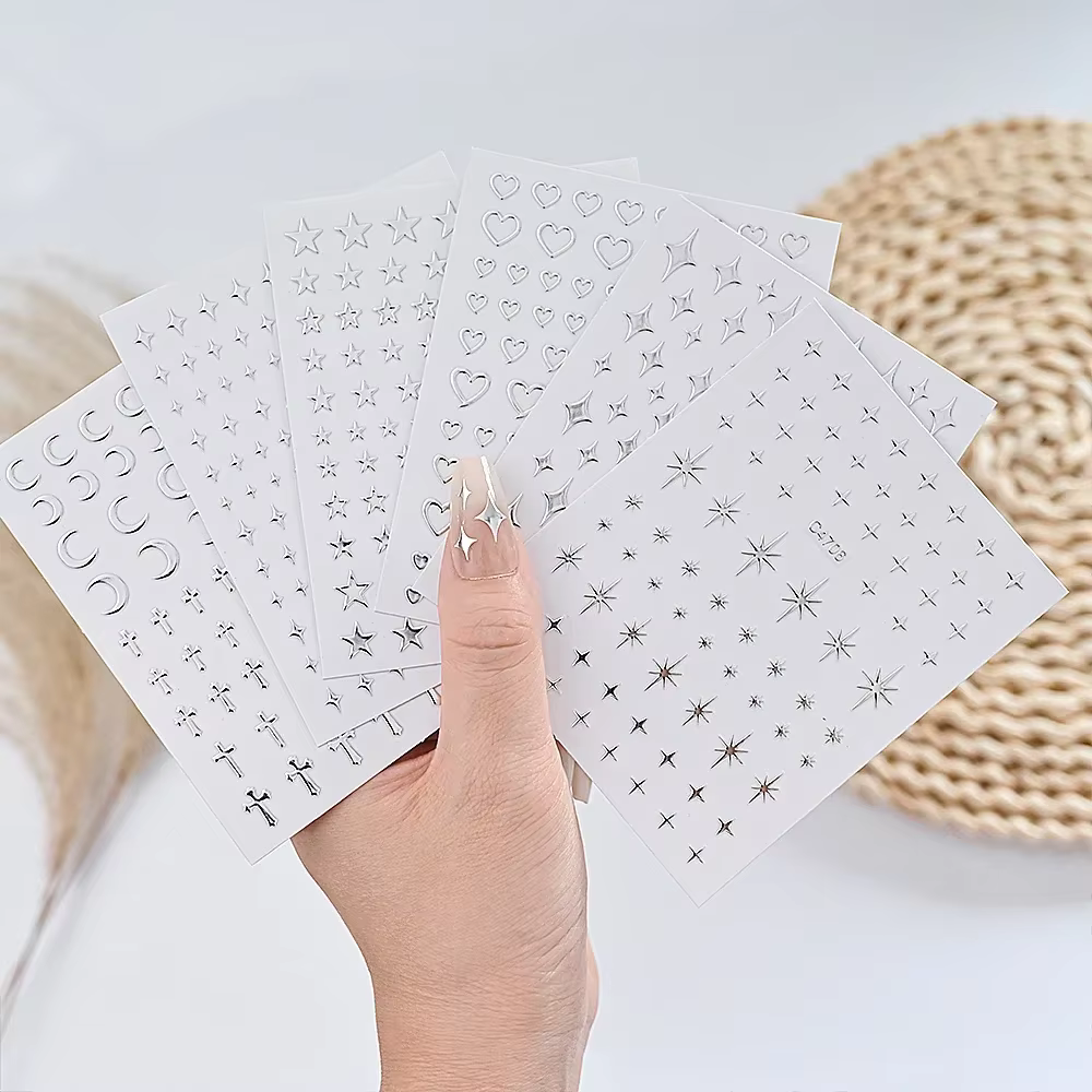 Autocollants pour ongles en métal argenté