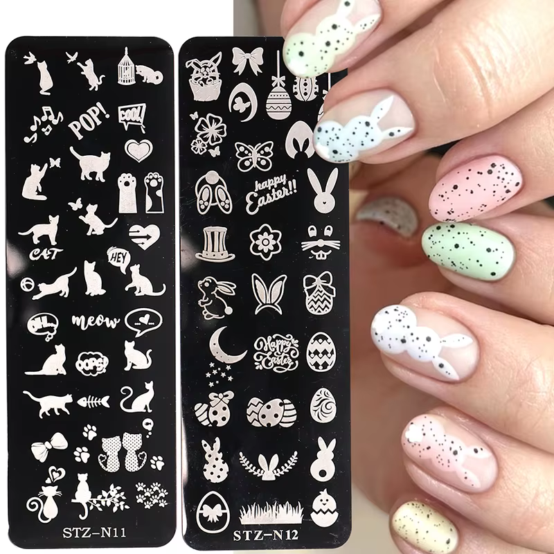 Plaques de stamping pour ongles de Pâques mignonnes