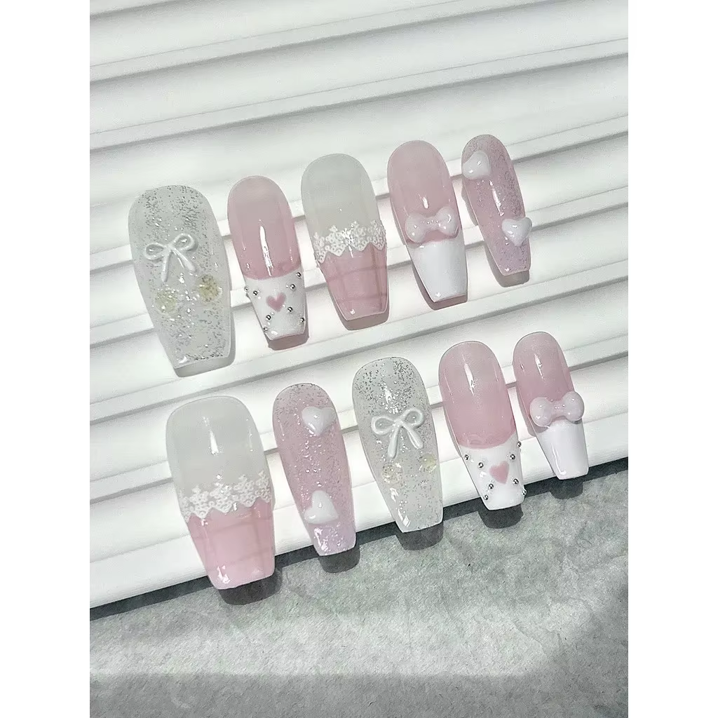 Arc Rose Amour Dentelle Français Nail Art
