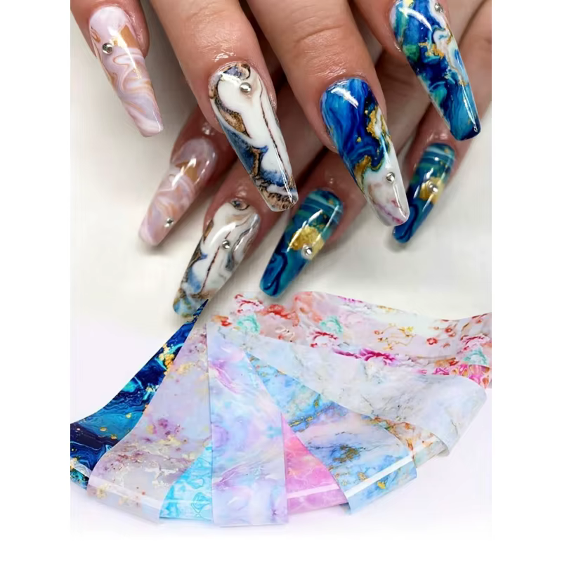 Lot de 10 feuilles de transfert pour nail art à motif marbre - Thème fantaisie