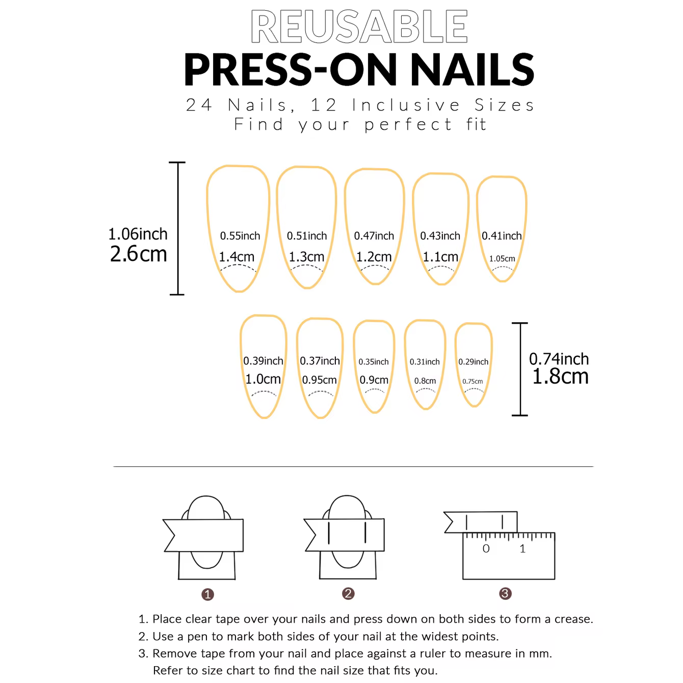 ARTAUG 24 pièces élèvent votre Style avec une presse noire d'amande moyenne sur les ongles