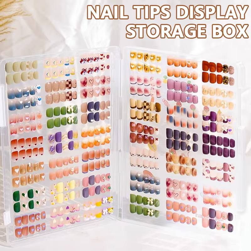 Boîte de rangement transparente pour nail art, boîte de rangement portable pour ongles, avec séparateur, utilisée pour l'affichage des créations de nail art et pour les salons de manucure