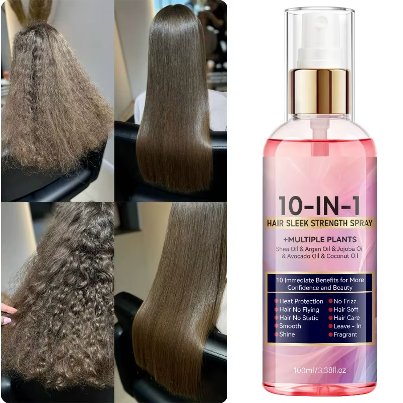 Spray capillaire 10 en 1 sans rinçage pour réparer les cheveux secs, lisser, hydrater et coiffer