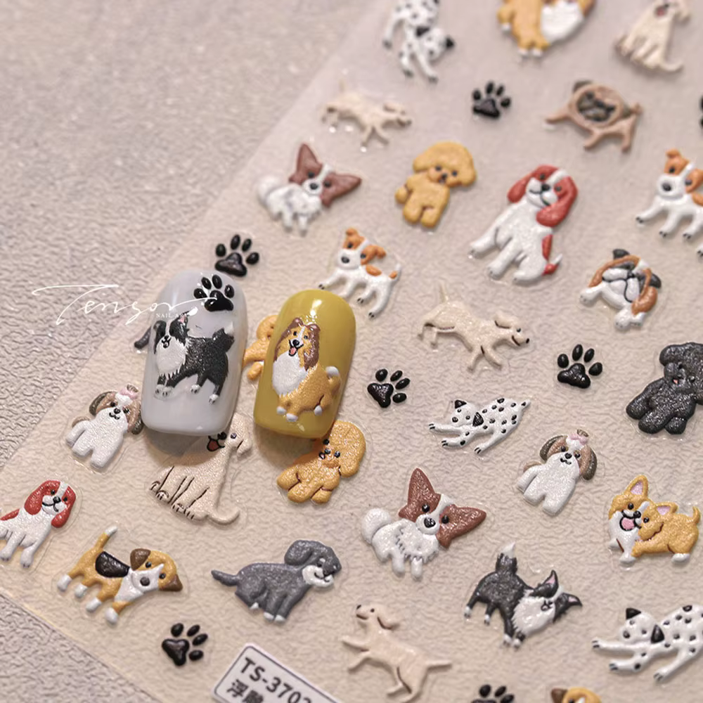 Autocollants 5D pour Ongles de Chien de Dessin Animé Mignon