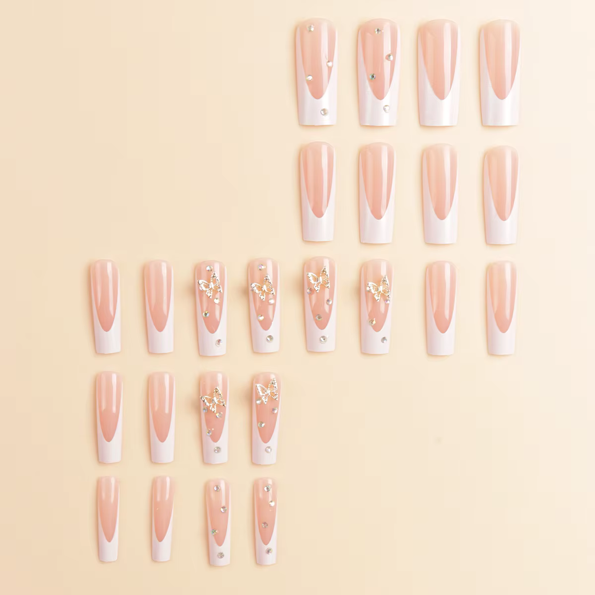 24 morceaux d'ongles longs et nus doux (forme carrée)