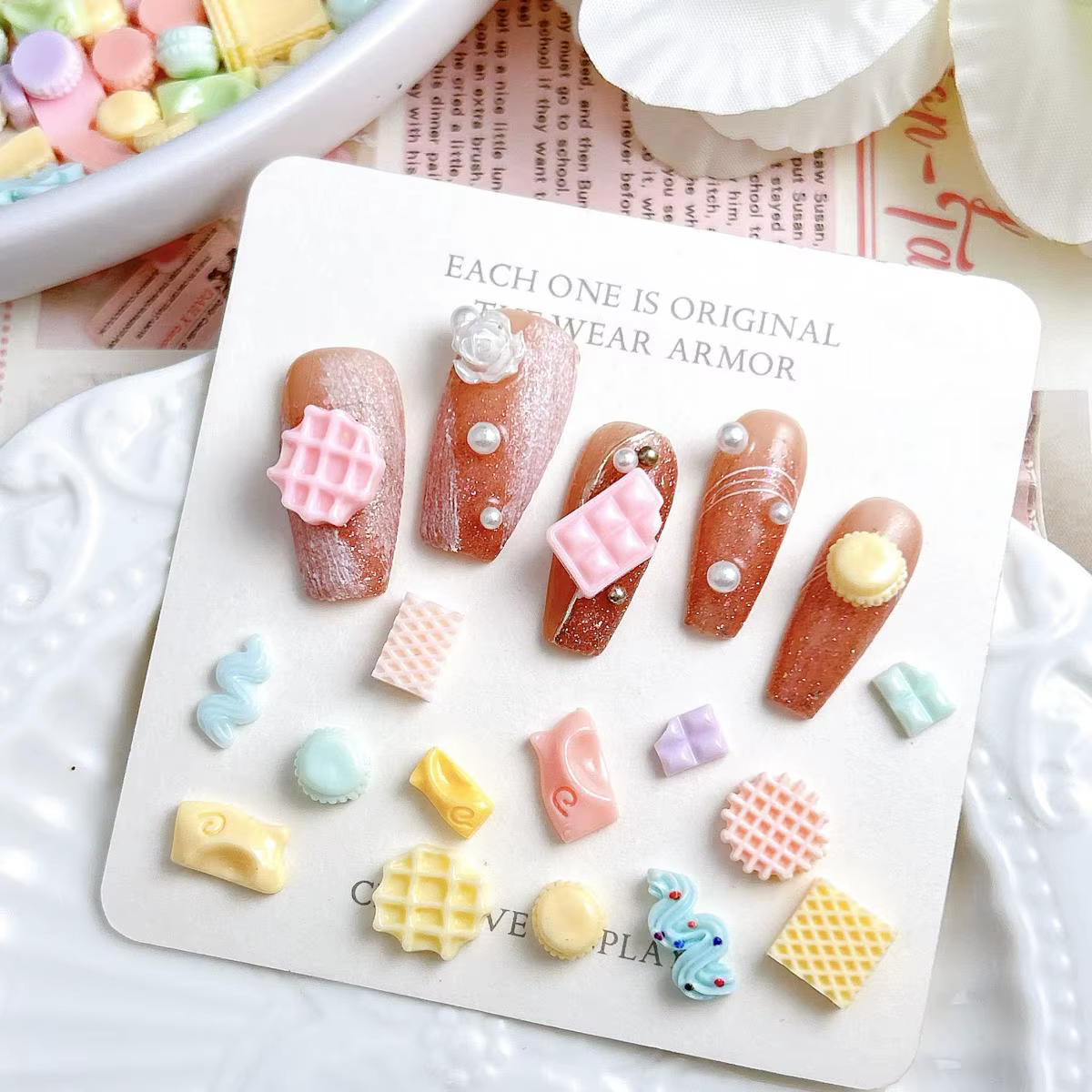 Macaron coloré Adorable chocolat crème barre ongles breloques simulé grilles Biscuits Dessert série résine Nail Art décorations bricolage