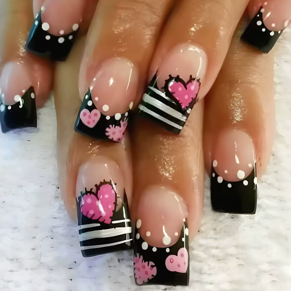 24 pièces coeur faux ongles moyen Long carré collé presse