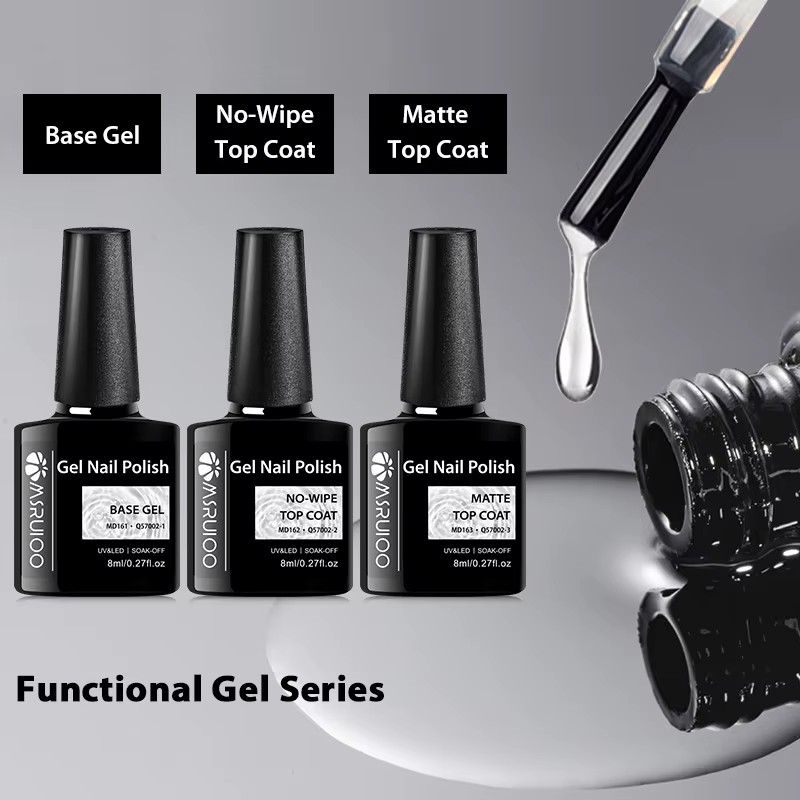MSRUIOO 8ml Base et Top Coat Gel Polish Soak Off Semi-Permanent UV Vernis à Ongles Gel UV