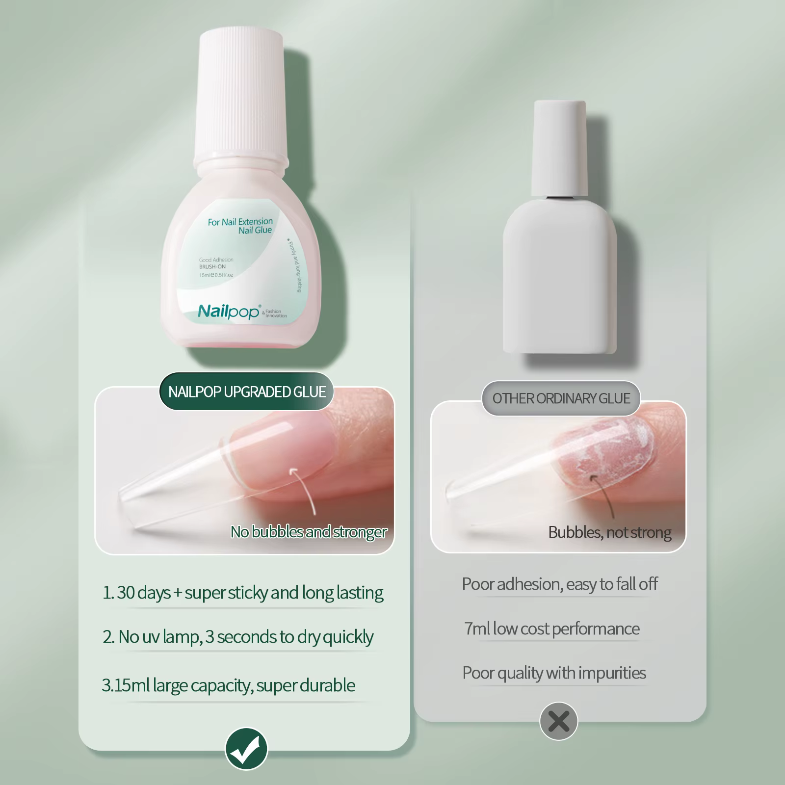 Nailpop 15ml brosse sur colle à ongles Application facile liaison
