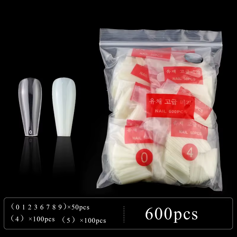 600 pièce/sac longue ballerine cercueil faux ongles conseils clair/couleur naturelle couverture complète