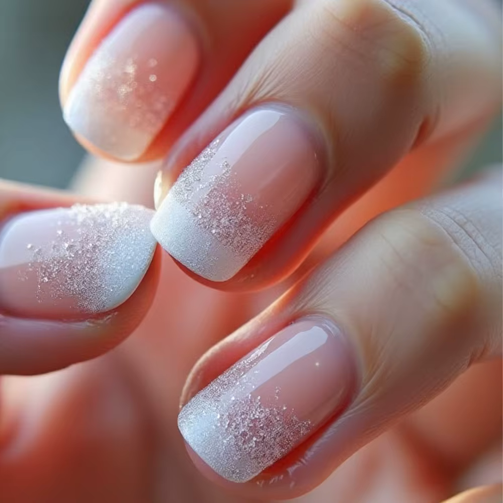 Faux ongles courts N64.avec poudre scintillante pour filles