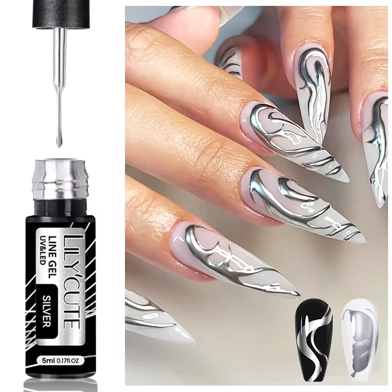 LILYCUTE 5ml vernis Gel métallique peinture Liner Super brillant or argent miroir Gel