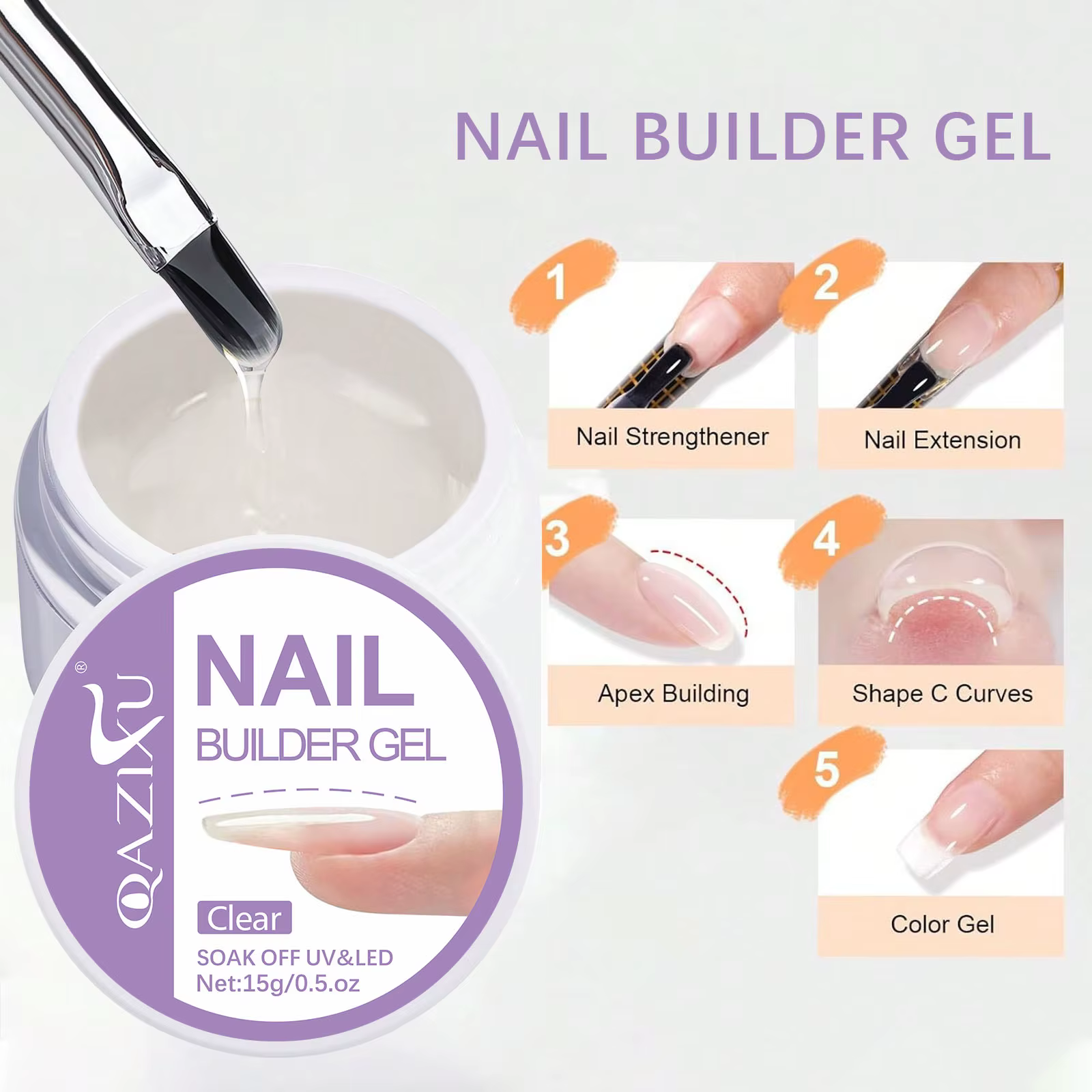 Gel dur transparent 15g pour extension d'ongles