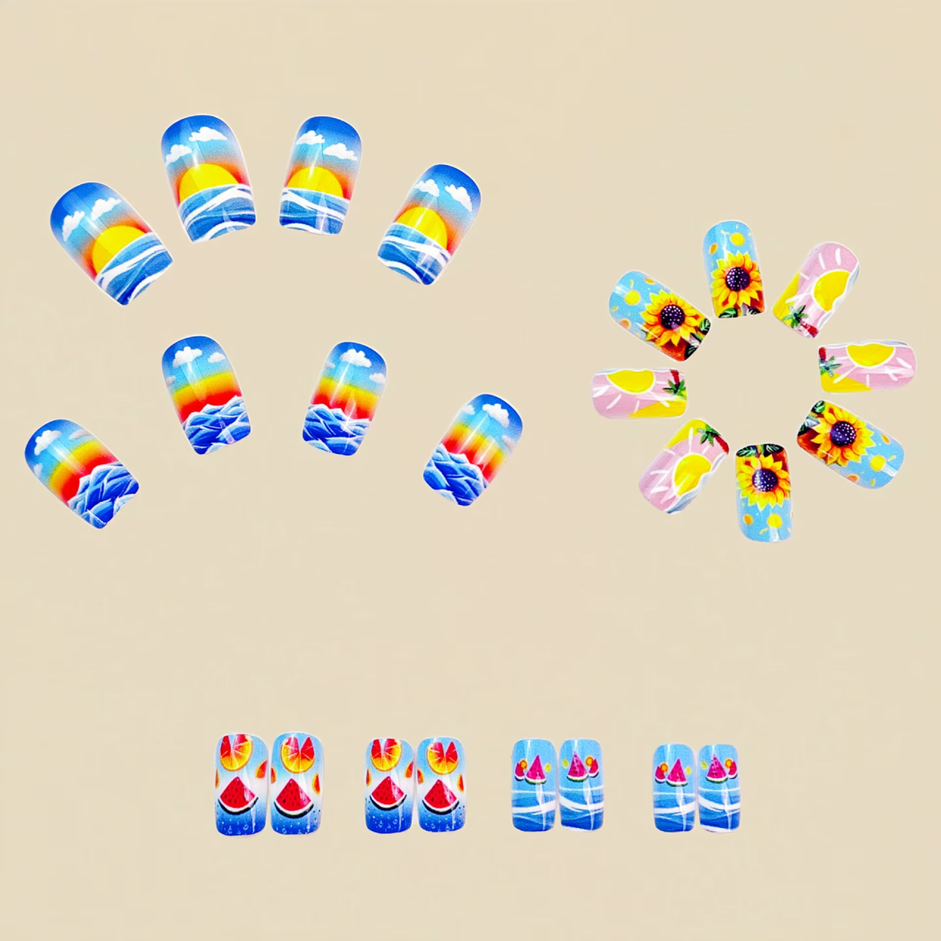 Sky Ocean – faux ongles avec autocollant en gelée