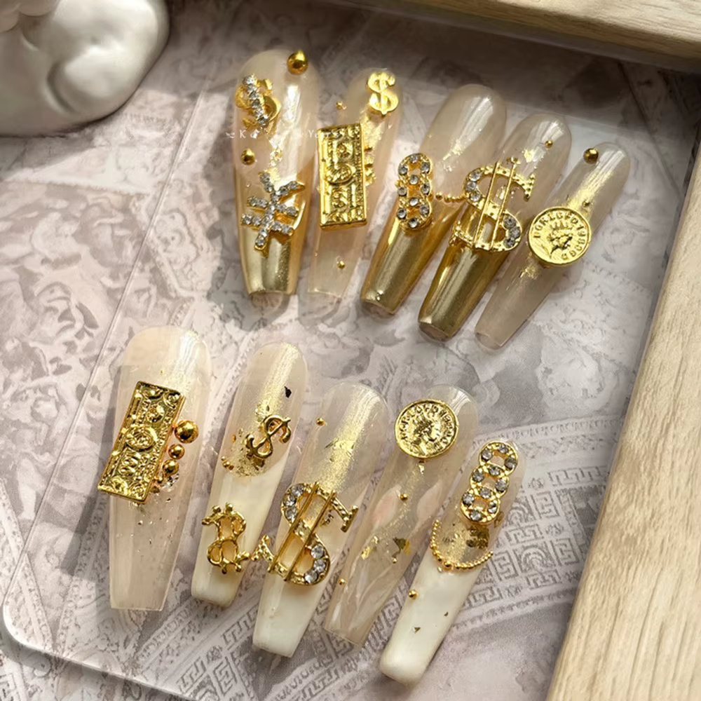 40 pièces/paquet signe de Dollar ongles gemmes argent or