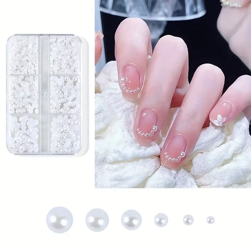 Perles à ongles blanches/Beige à dos plat