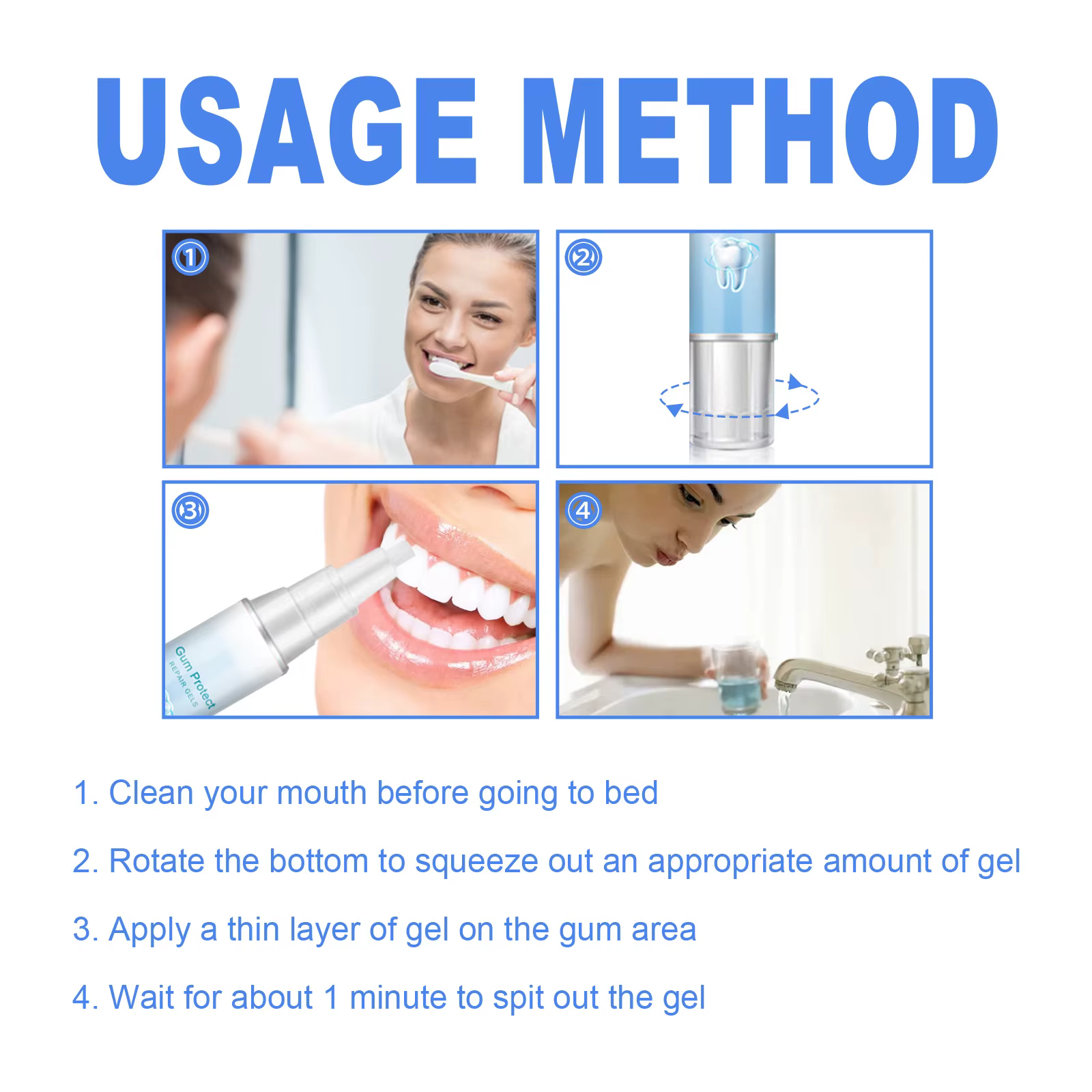 Gel réparateur dentaire, haleine fraîche, renforce les gencives, réduit la pigmentation, élimine les taches dentaires, protection des gencives, soulage les douleurs buccales, soins bucco-dentaires
