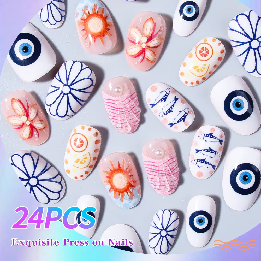 24 faux ongles en gel 3D Ellipse