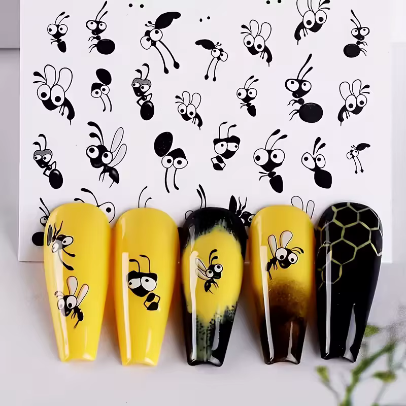 Autocollants pour ongles en forme de fourmi de dessin animé mignon