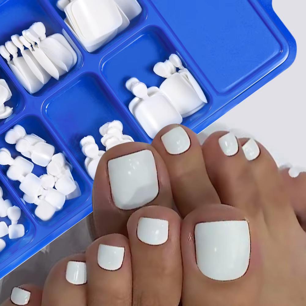 100 faux ongles de pieds naturels blancs à presser