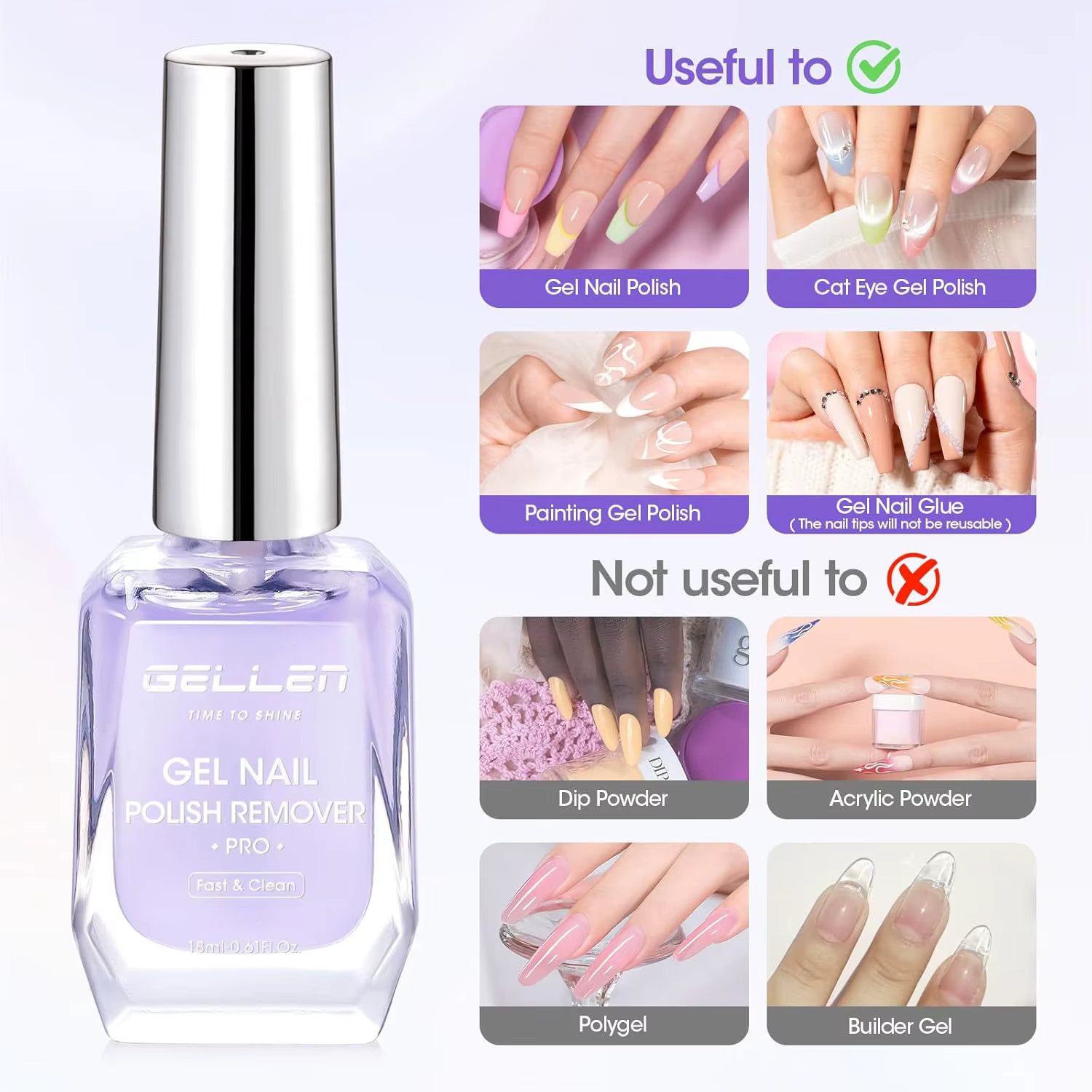 GELLEN Dissolvant de vernis à ongles en gel 18ml 2 pièces