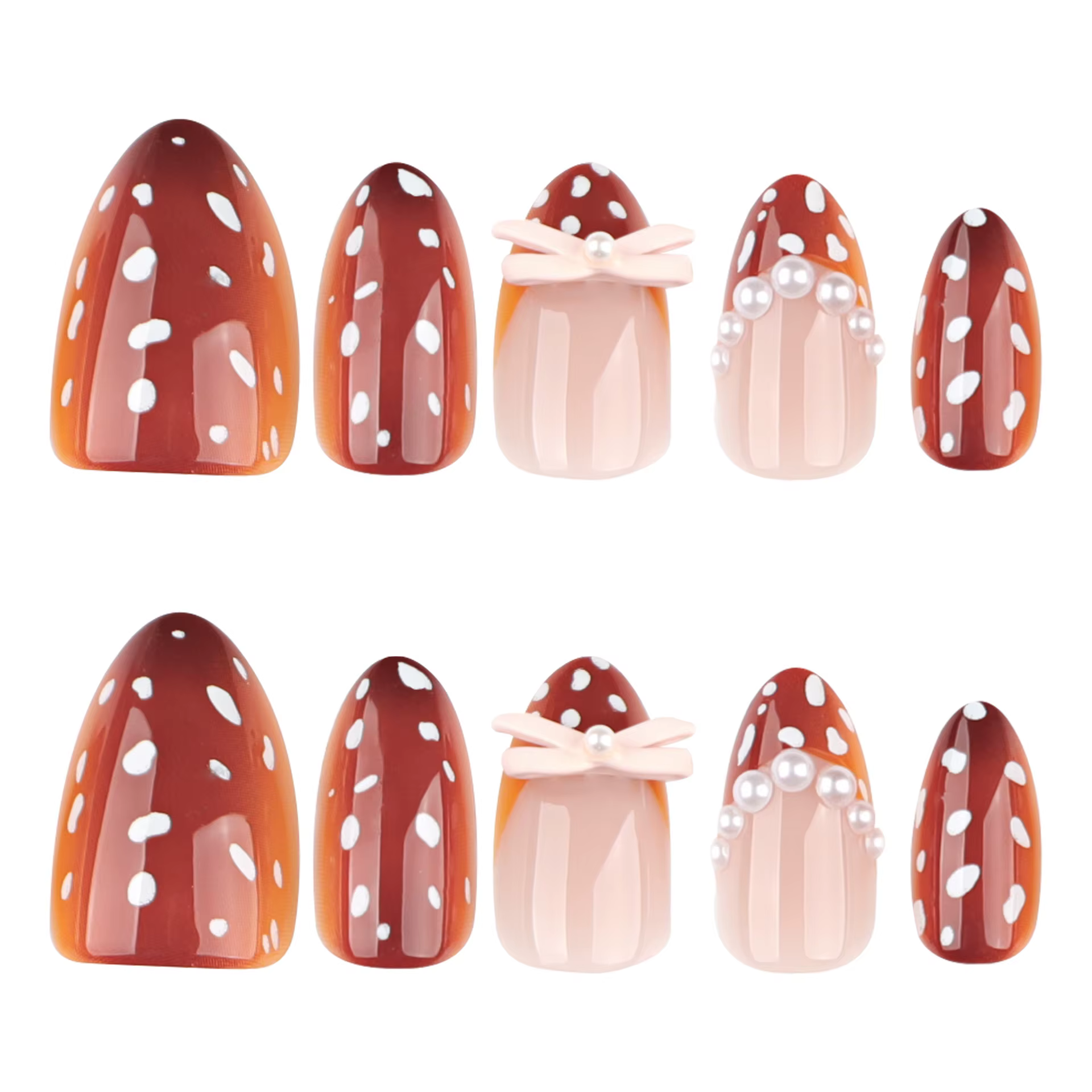 24 pièces couleur marron automne faux ongles blanc vague Point conceptions amande Style français
