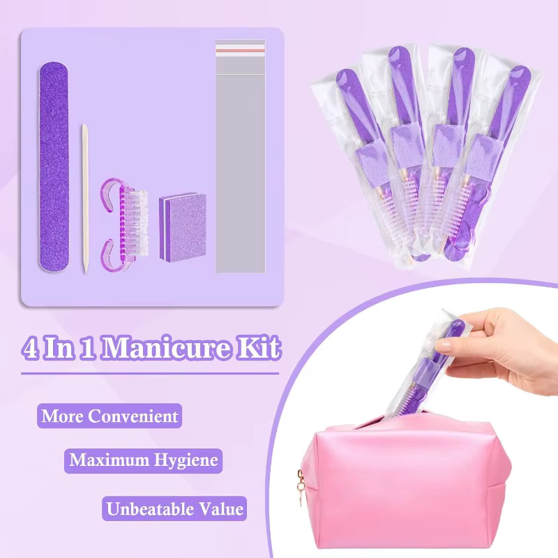20 Kits de Manucure Jetables – Kit Ongles 4 Pièces pour Voyage
