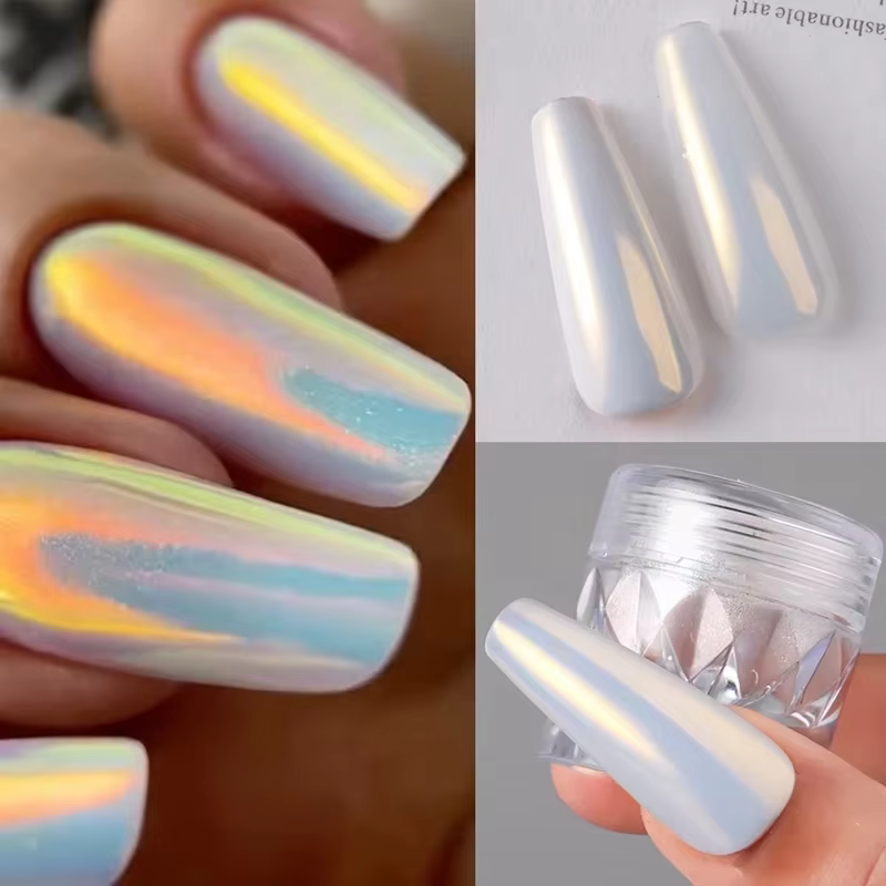 Poudre à ongles effet perle blanche