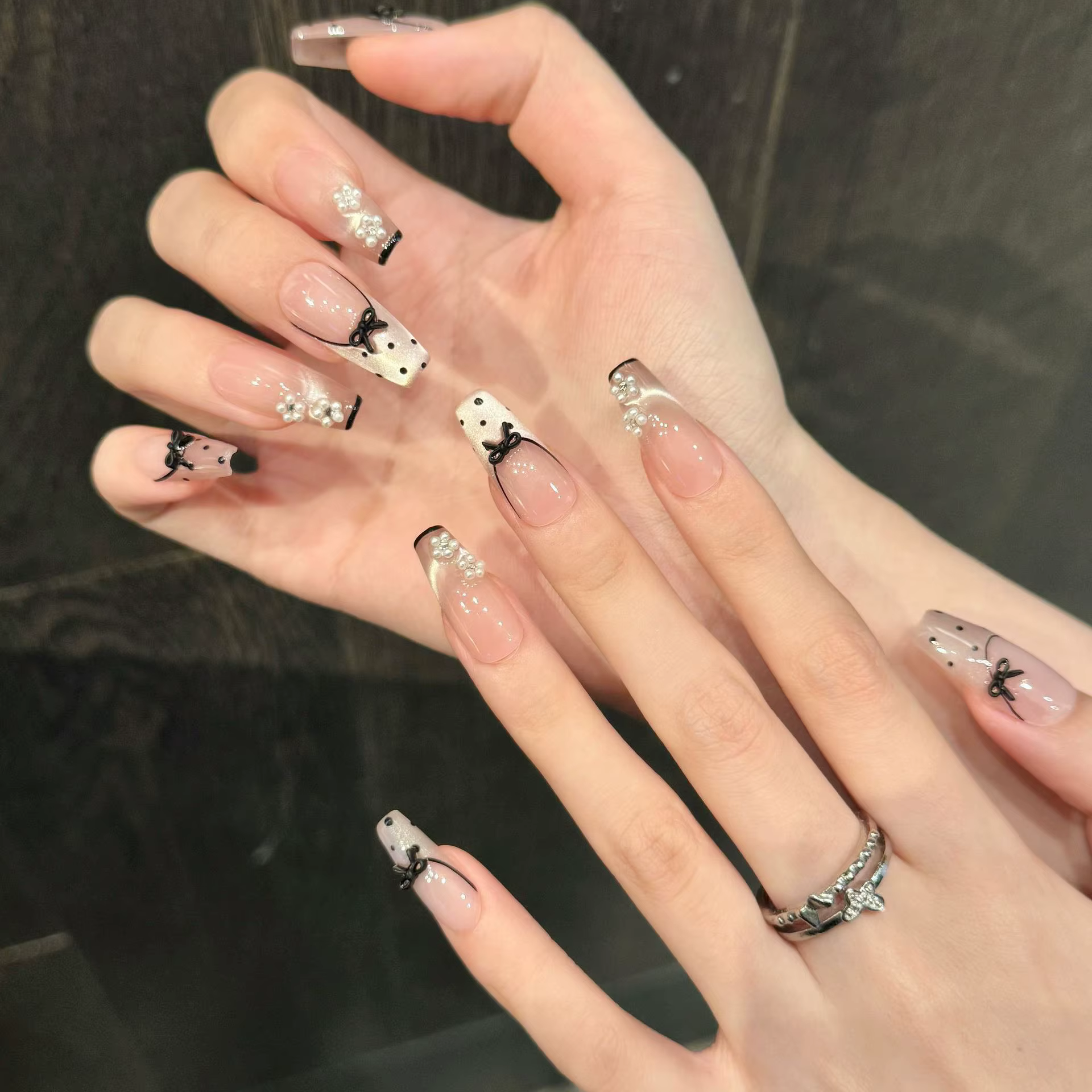10 pièces ballerine portable à la main faux ongles rose oeil de chat vague Point français