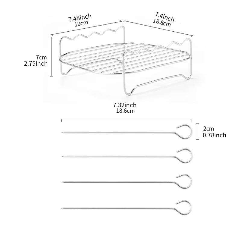 Support de gril pour friteuse à air équipé de quatre brochettes, grille de cuisson en acier au carbone pour four de barbecue en plein air, accessoires de cuisine