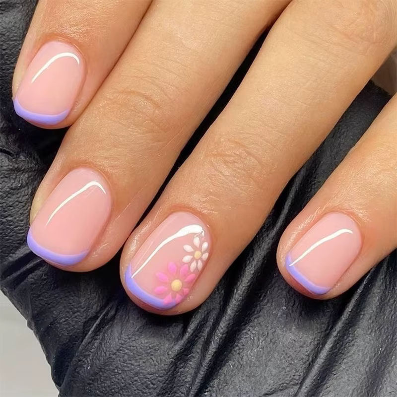 Rose blanc fleurs violet français Nail Art mode portable faux ongles détachable fini