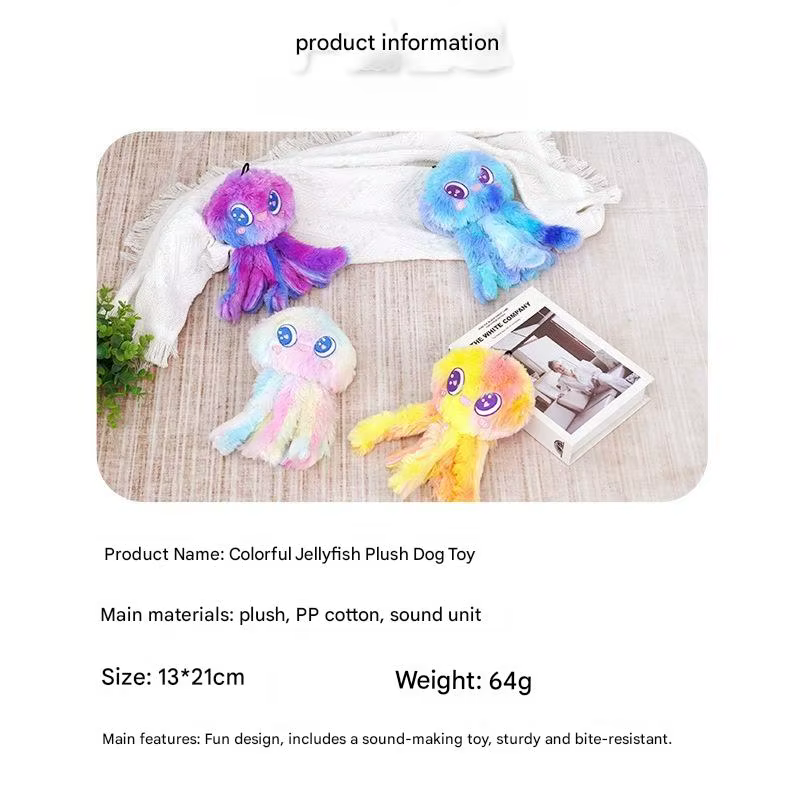 Jouet en peluche méduse colorée pour chien avec couineur, jouet à mâcher durable pour chiens de taille moyenne et grande, jeu interactif pour soulager l'ennui