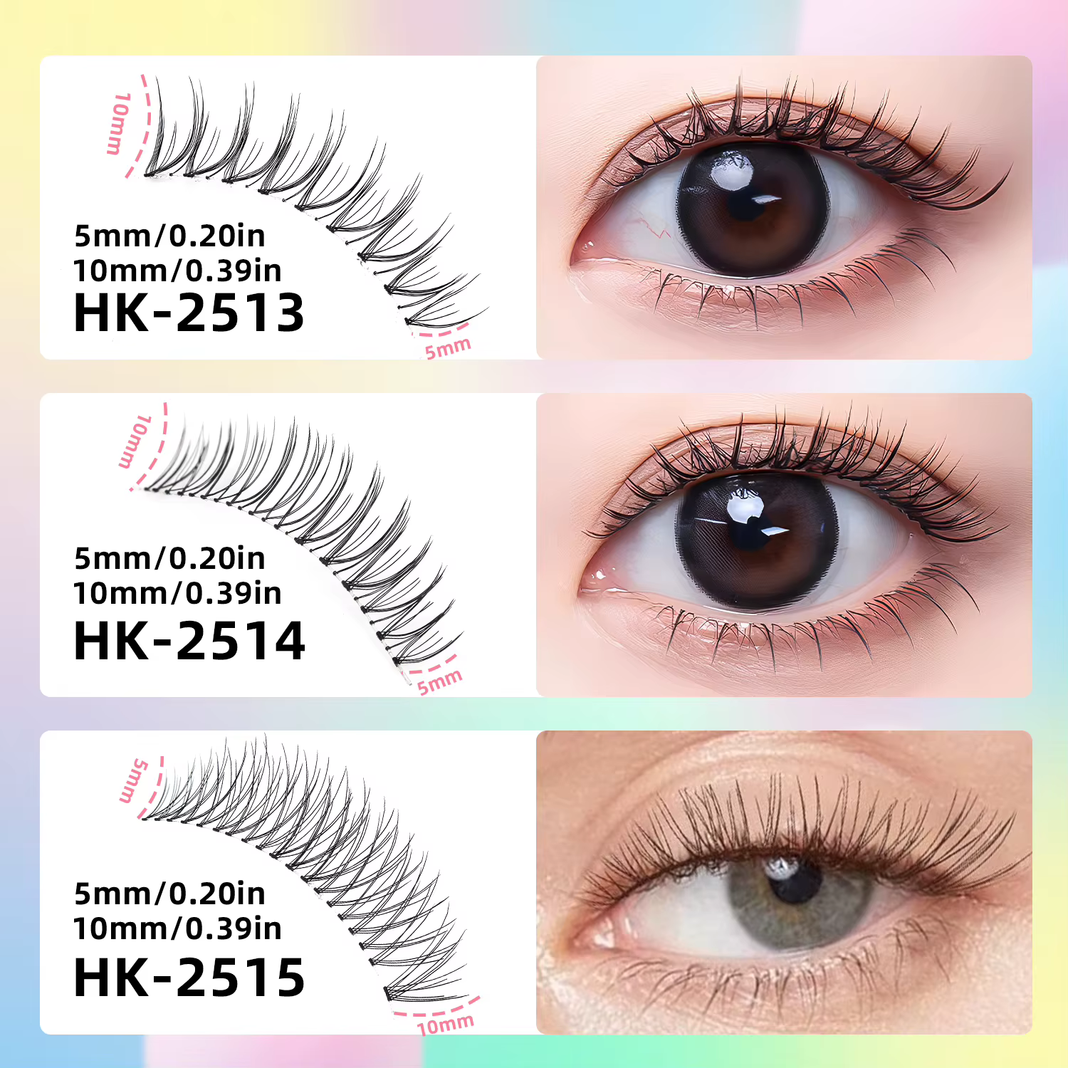 14 paires de faux cils naturels en forme de U