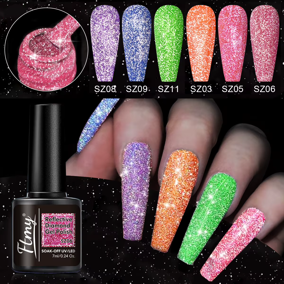 Lot de 10 vernis à ongles gel pailleté - Vernis brillant