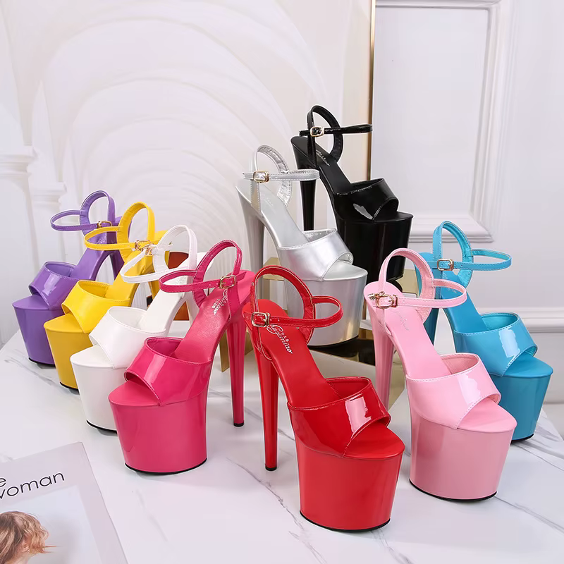 Sandales pour femmes en cuir verni, talons extra hauts de 20 cm, talons fins, plateforme sexy, ultra-hautes pour l'été