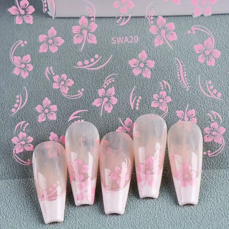Autocollants pour ongles à motif de fleurs d'hibiscus