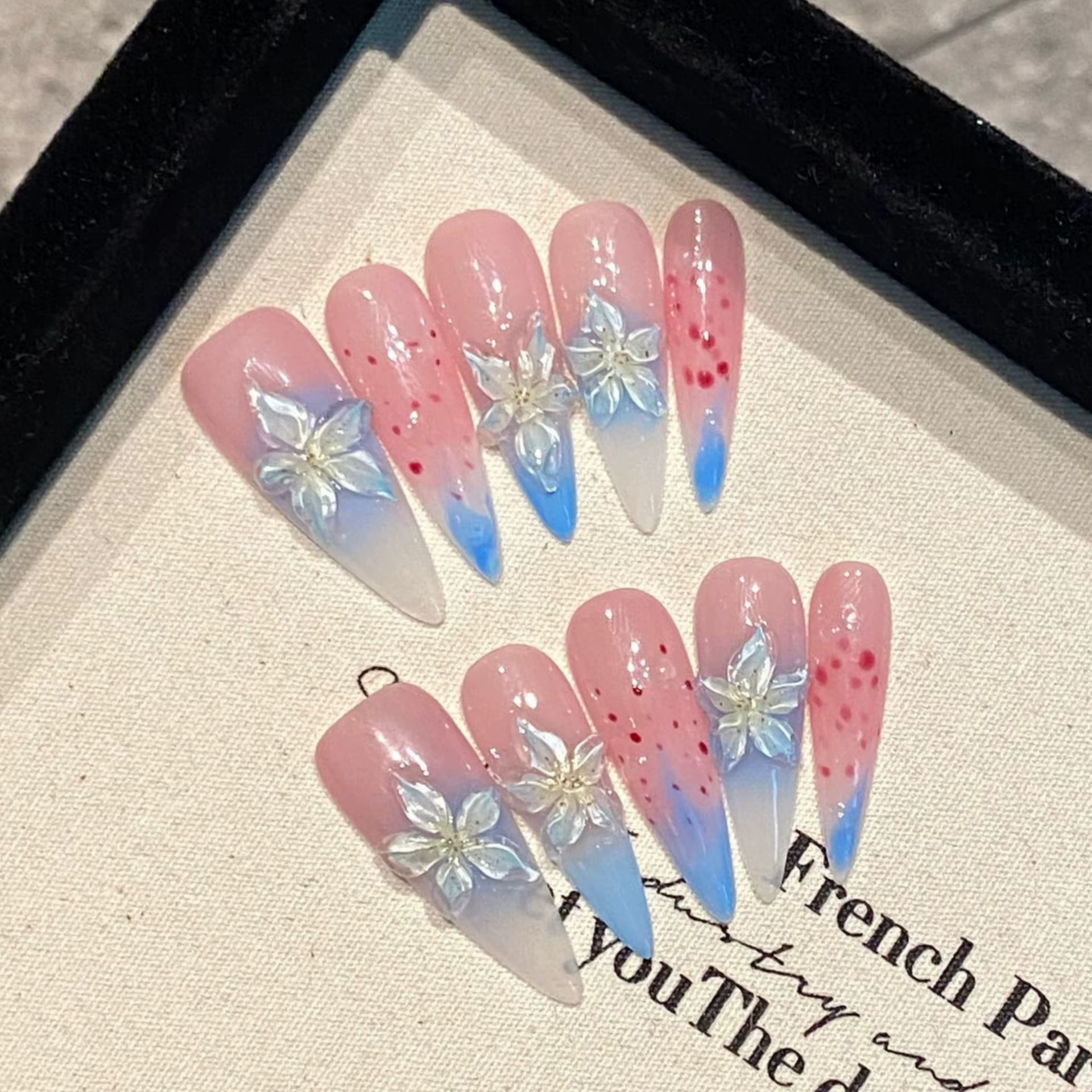 10 pièces vitalité Orange français presse à la main sur les ongles 3D sculpture oeuf fleur conceptions faux