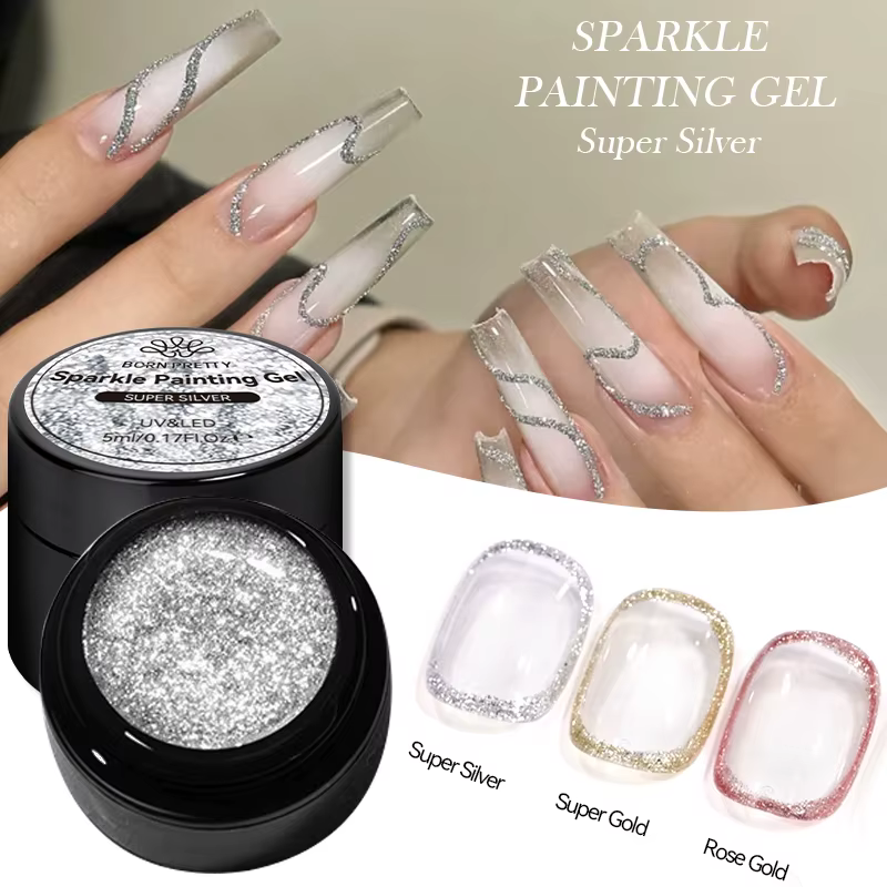 BORN PRETTY 5ml Super or Rose or argent paillettes brillant scintillant français Semi Permanent manucure peinture à ongles Gel UV