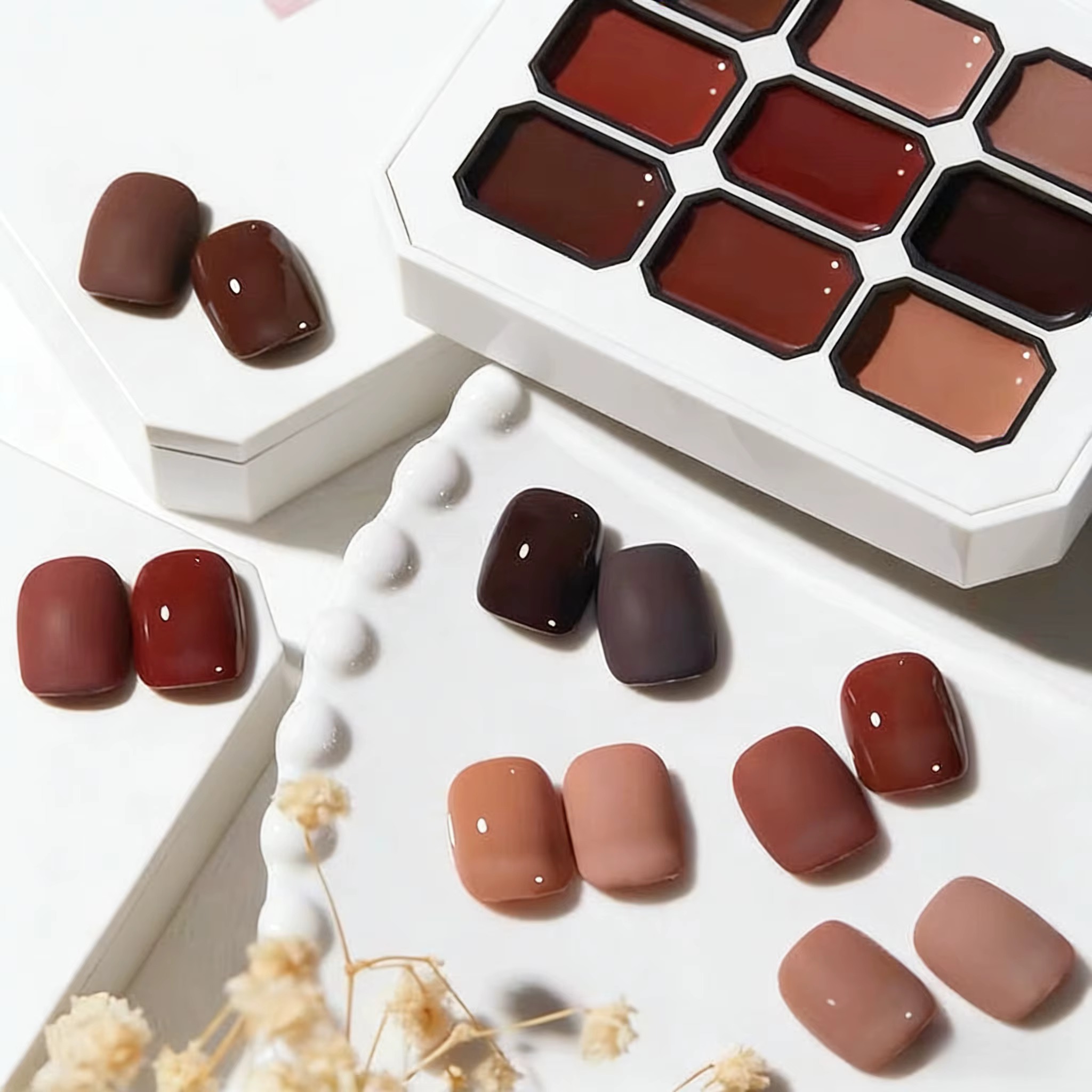 Palette de 9 teintes de gel crème solide rétro marron caramel