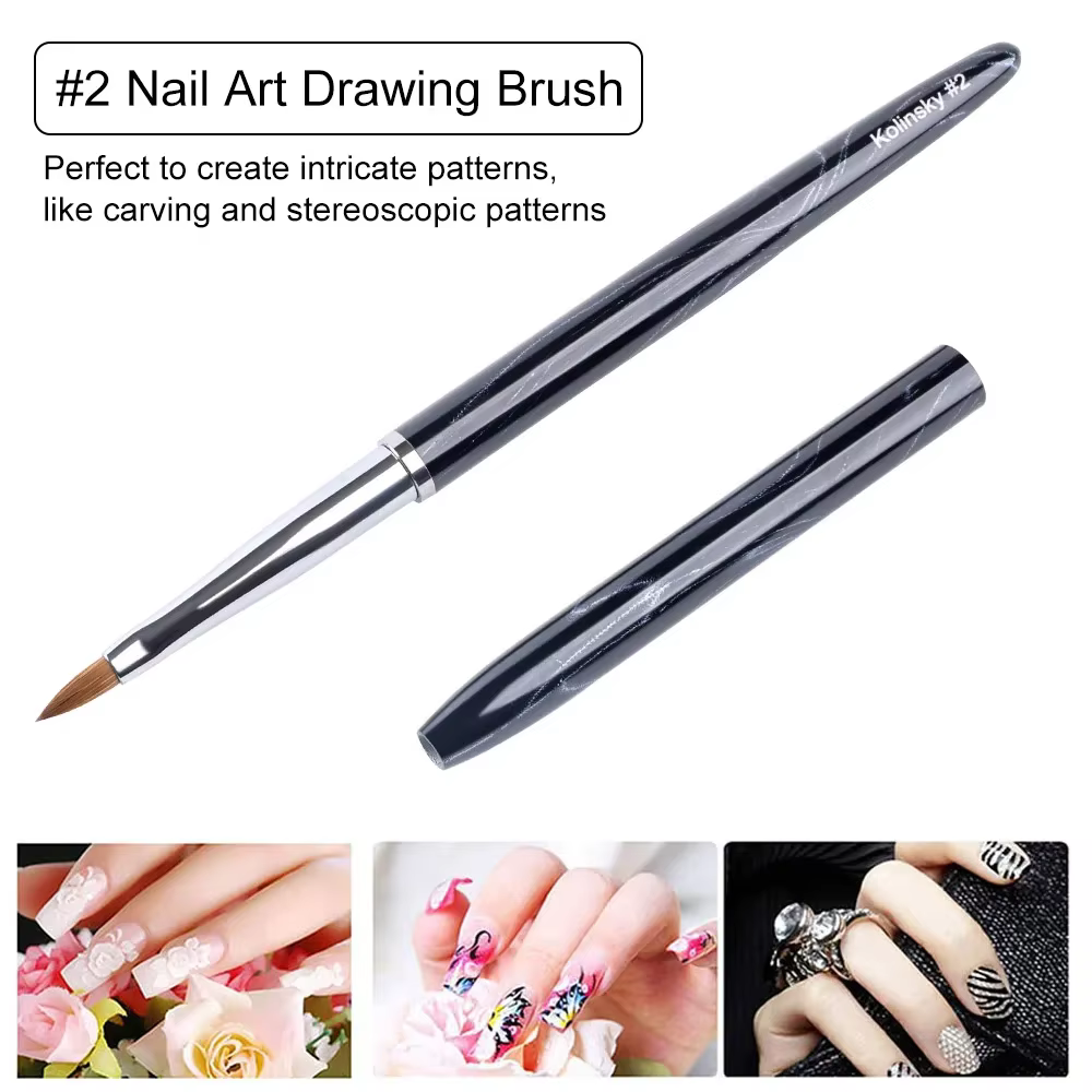 Brosse à ongles en acrylique Kolinsky 3D marbré noir