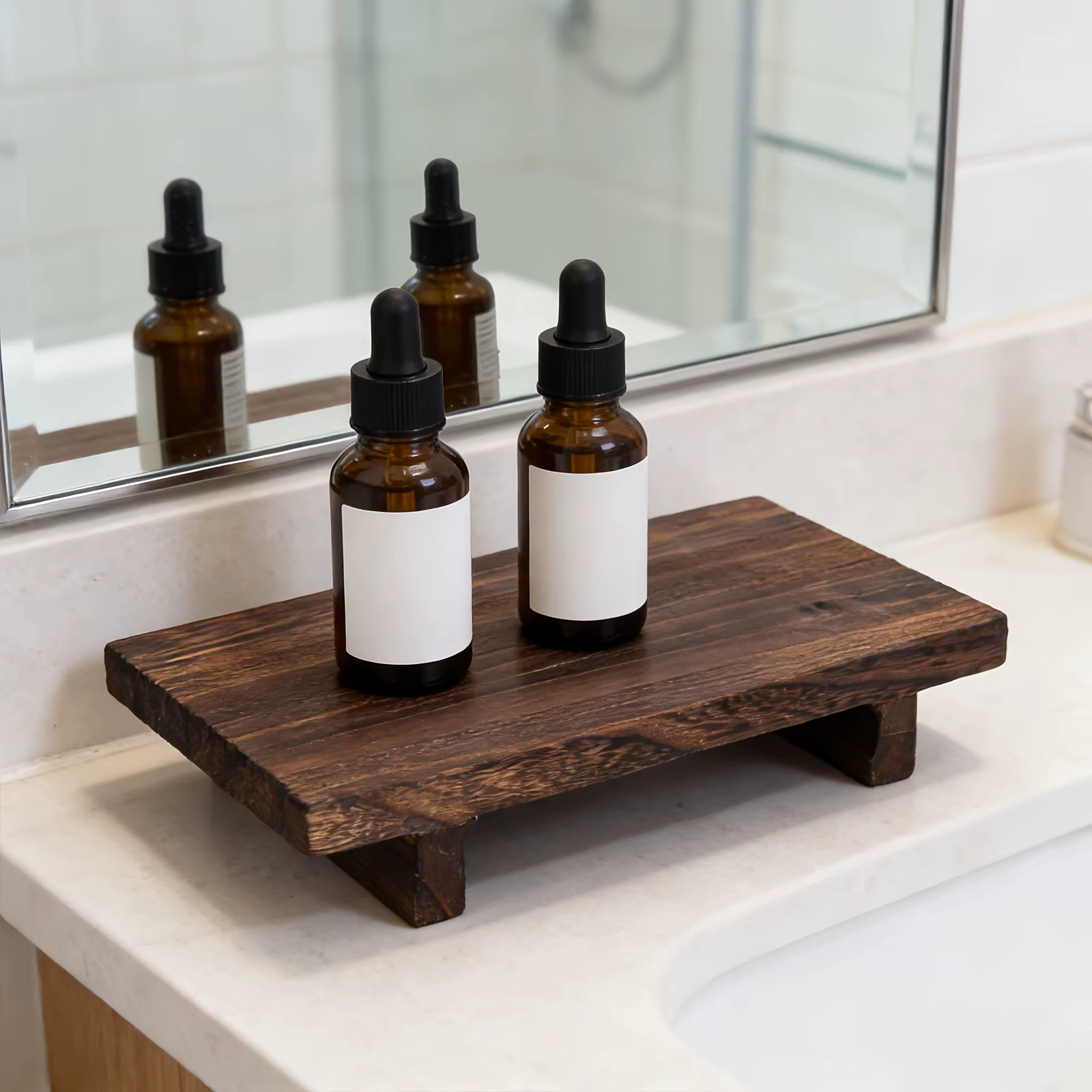 Plateau décoratif en bois vintage, élégant plateau de rangement pour salle de bain et cuisine, idéal pour les cosmétiques et la présentation à domicile