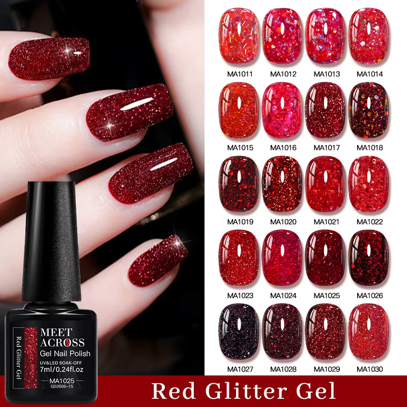 Vernis à ongles Gel à paillettes rouge de noël