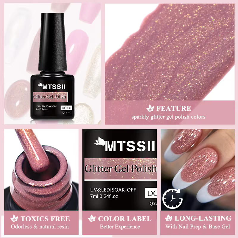 Vernis à ongles gel pailleté rose