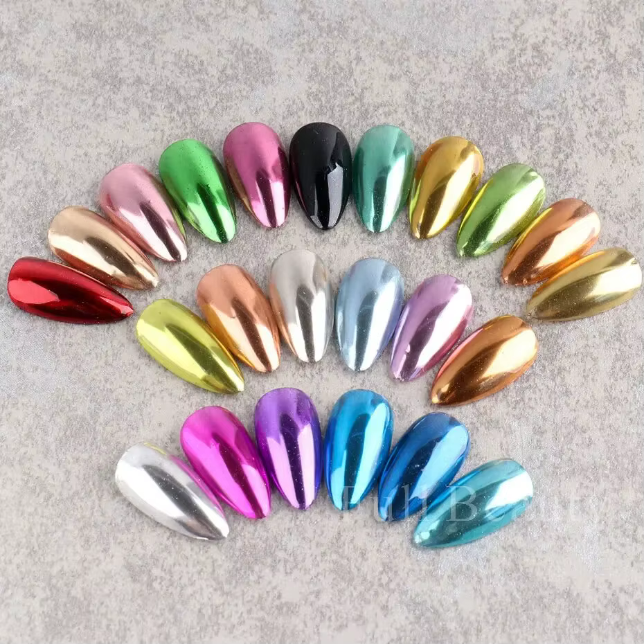 Ensemble de poudres à ongles chromées métalliques