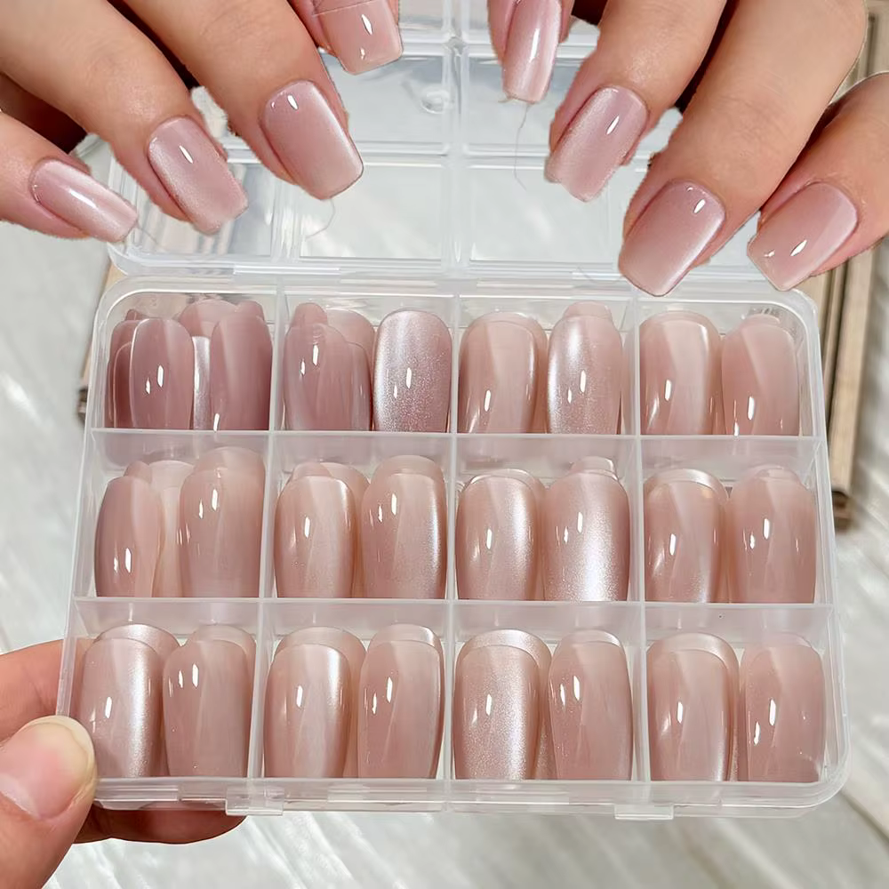 144 pièces/boîte, faux ongles en gel rose nude
